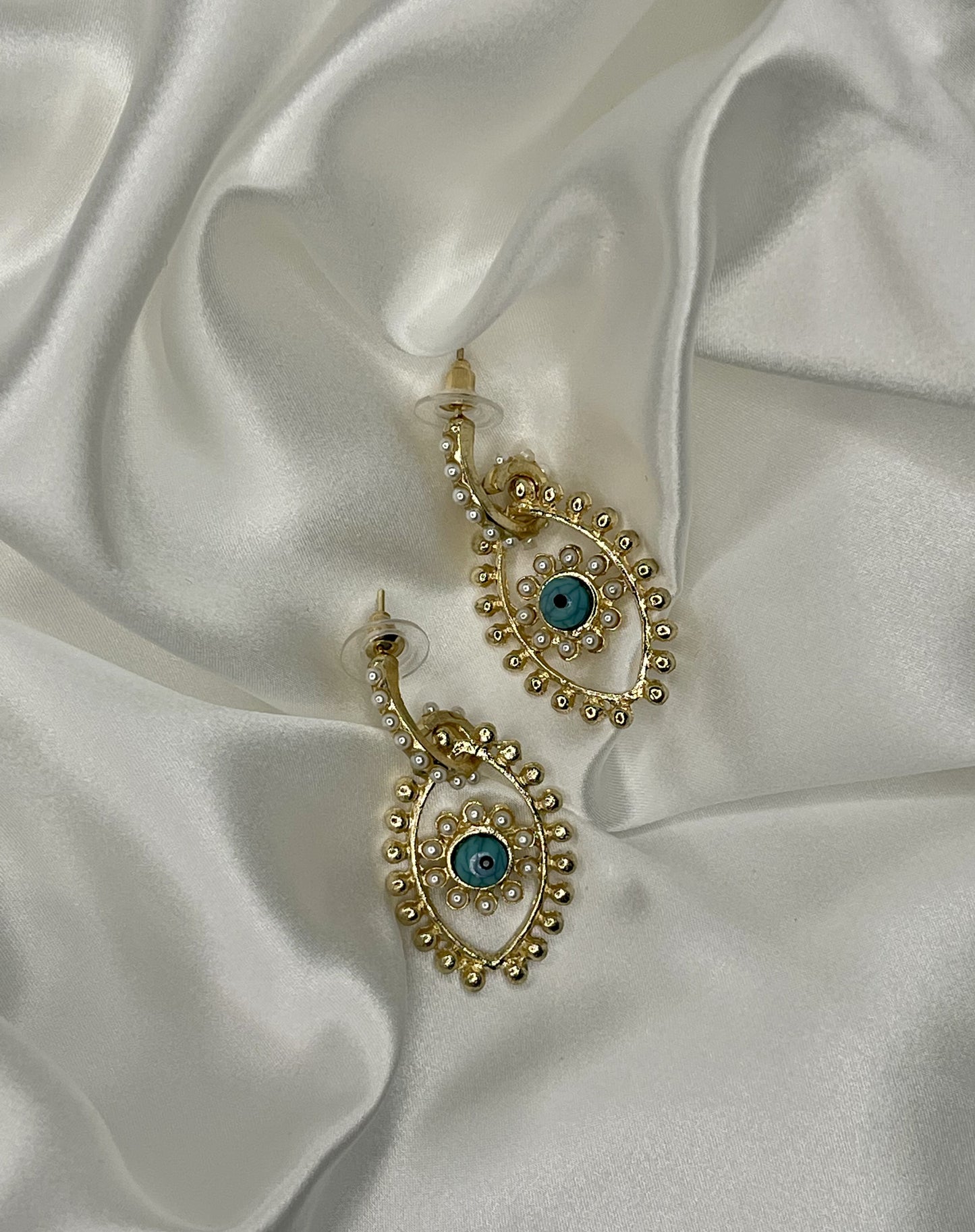Lubna Blue Evil Eyes Pearl Earrings