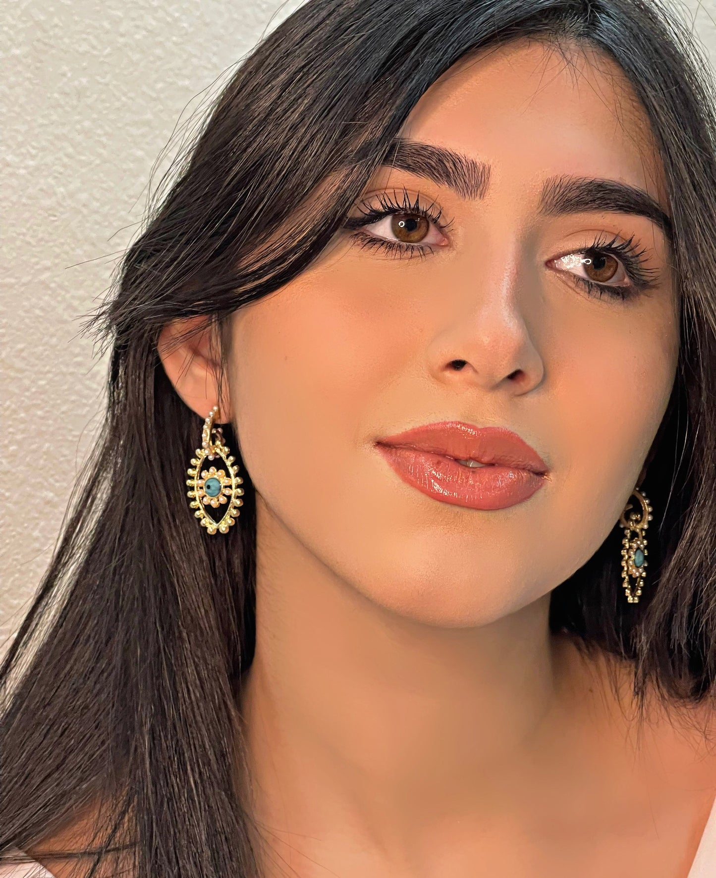Lubna Blue Evil Eyes Pearl Earrings