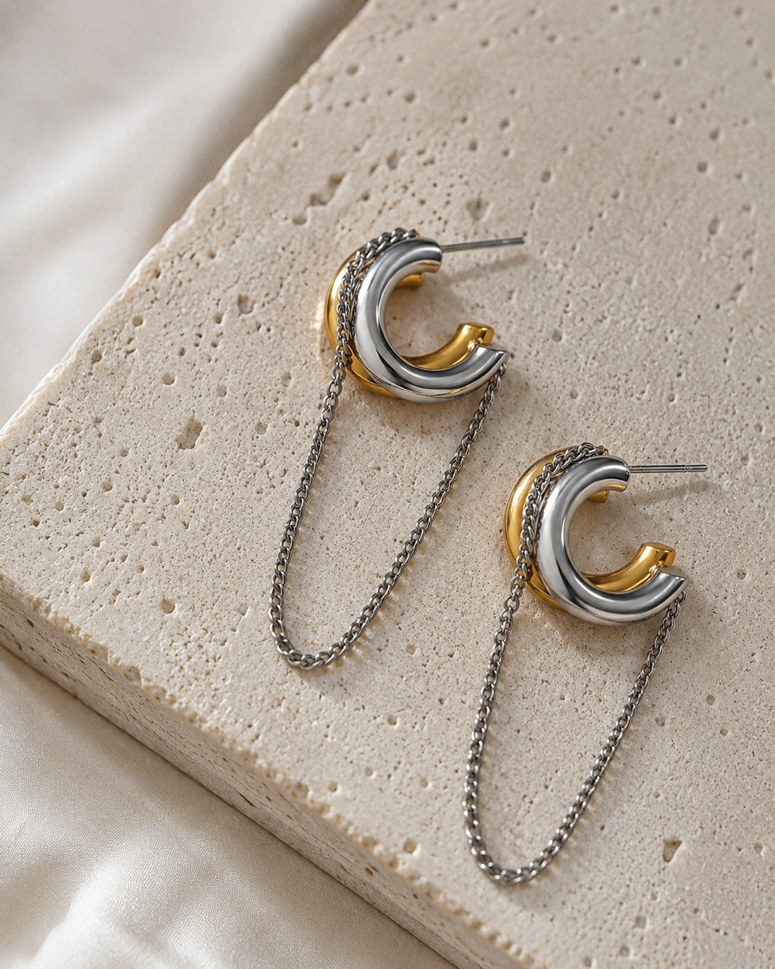 Lenny Hoops Double Color With Dangling Chain