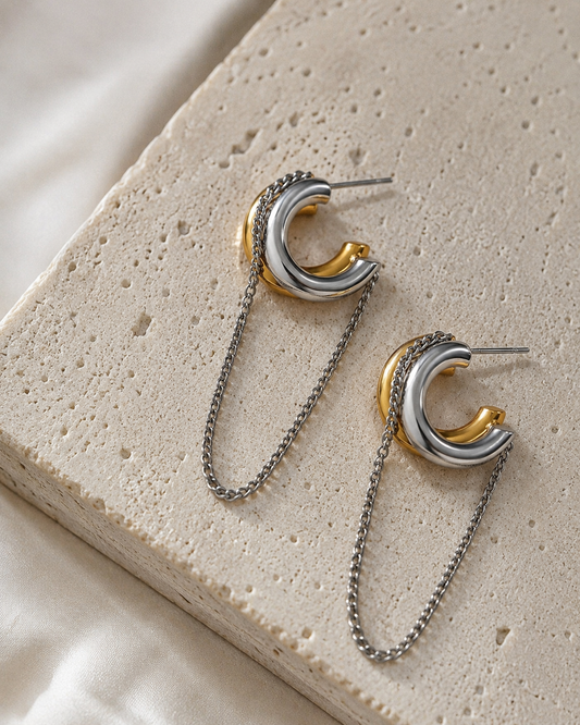 Lenny Hoops Double Color With Dangling Chain