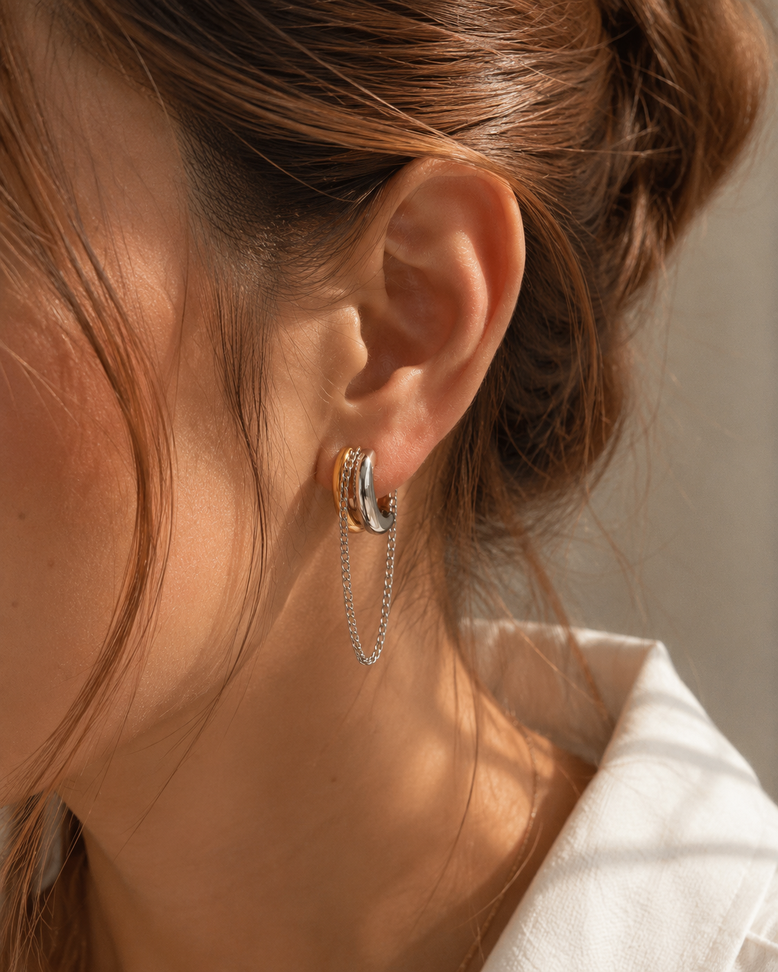 Lenny Hoops Double Color With Dangling Chain