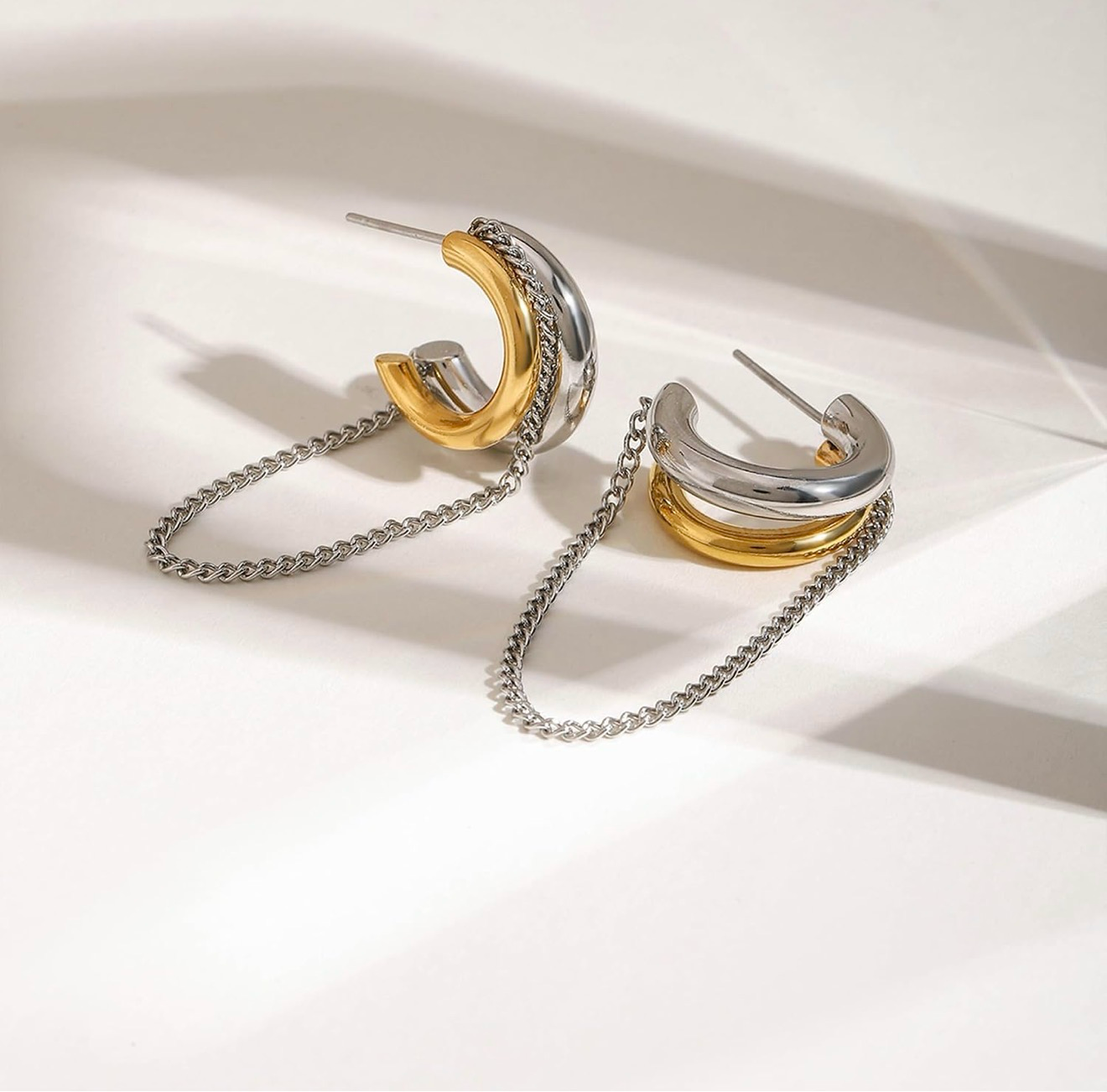Lenny Hoops Double Color With Dangling Chain